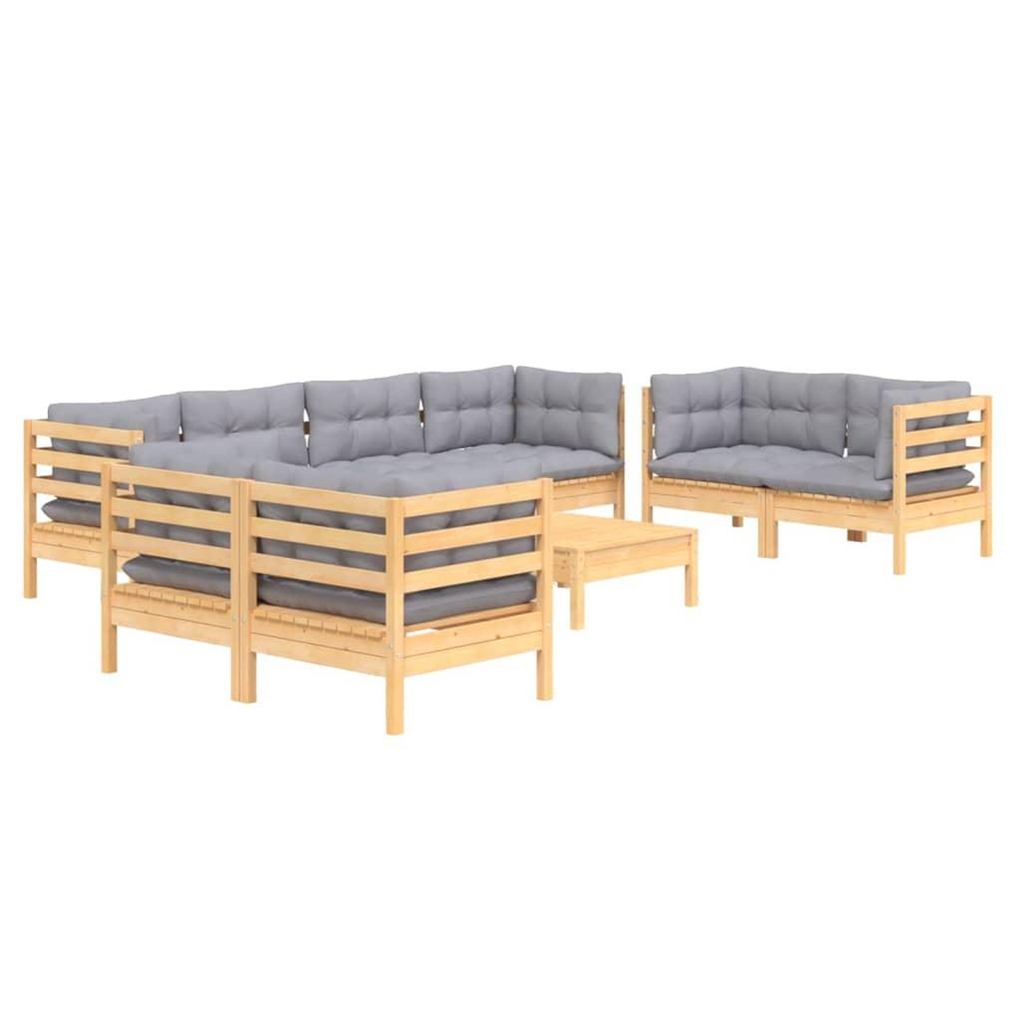 Voir la diapositive 3 : VIDAXL Salon de jardin 9 pcs avec coussins gris bois de pin massif
