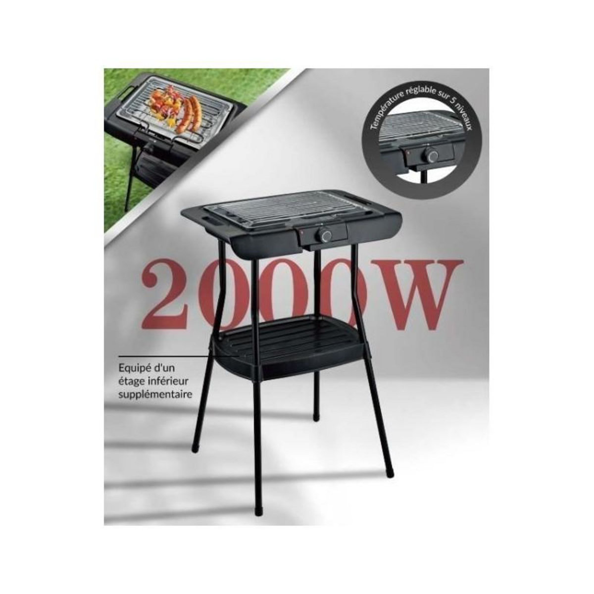 Arthur Martin Barbecue Electrique sur pieds - ARTHUR MARTIN - FGBB20 - 2000 W - Idéal pour griller vos viandes, poissons et légumes