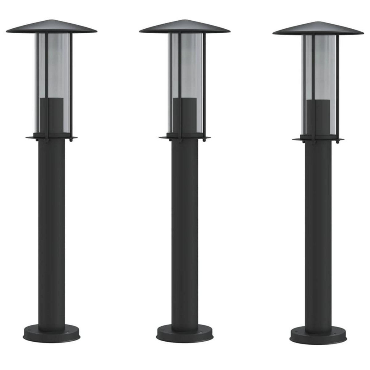 VIDAXL Lampadaires d'exterieur 3 pcs noir 60 cm acier inoxydable
