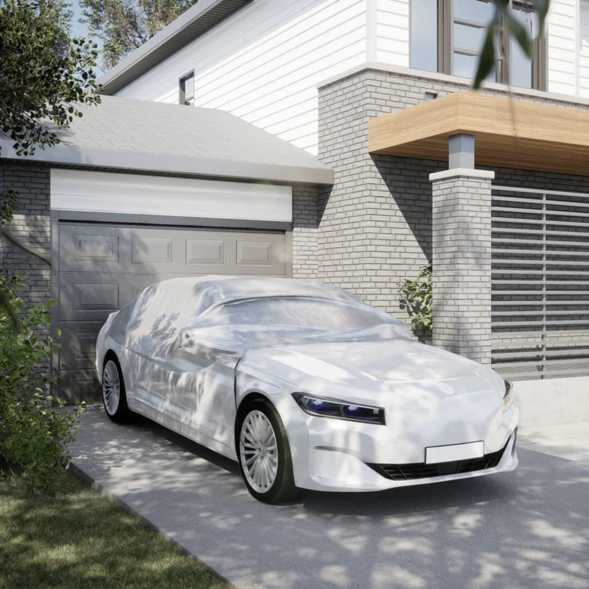 VIDAXL Demi-housse de voiture avec crochets argente XL PEVA