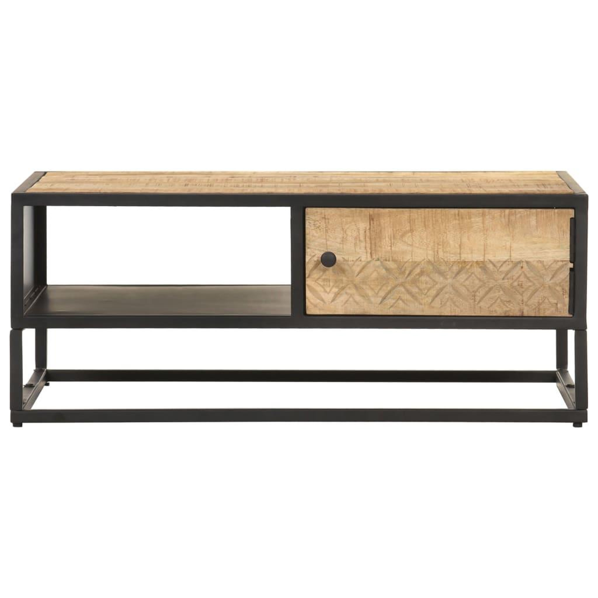 Voir la diapositive 2 : VIDAXL Table basse a porte sculptee 90x55x36 cm bois de manguier brut