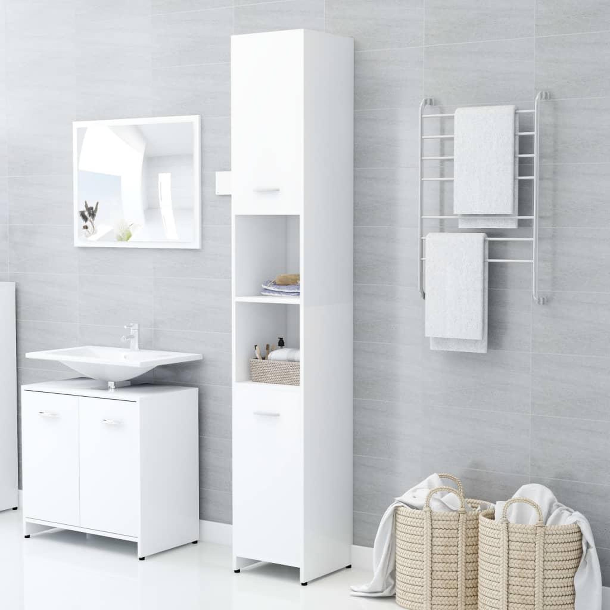 VIDAXL Armoire de salle de bain Blanc 30x30x183,5 cm Bois d'ingenierie