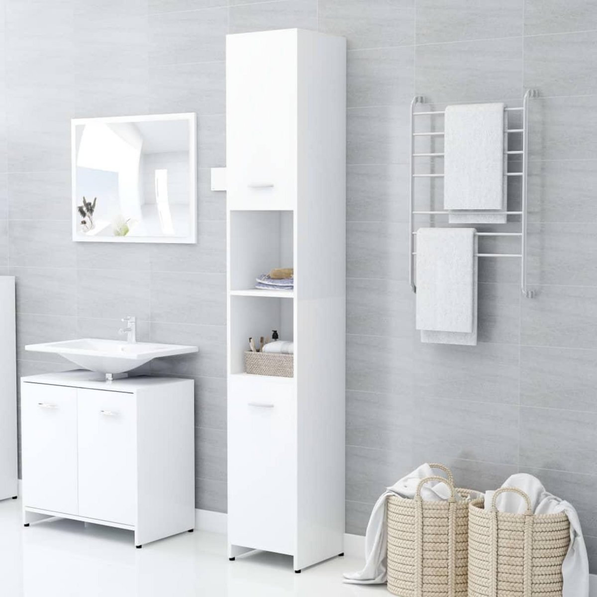 VIDAXL Armoire de salle de bain Blanc 30x30x183,5 cm Bois d'ingenierie