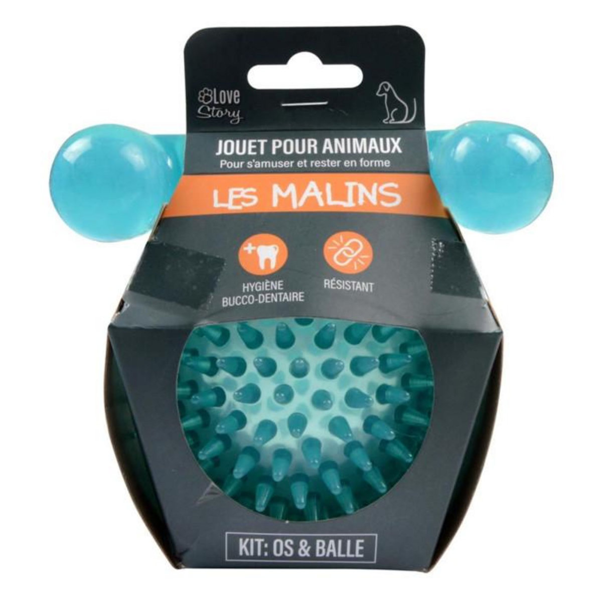 Paris Prix Lot de 2 Jouets pour Chien  Balle & Os  13cm Bleu