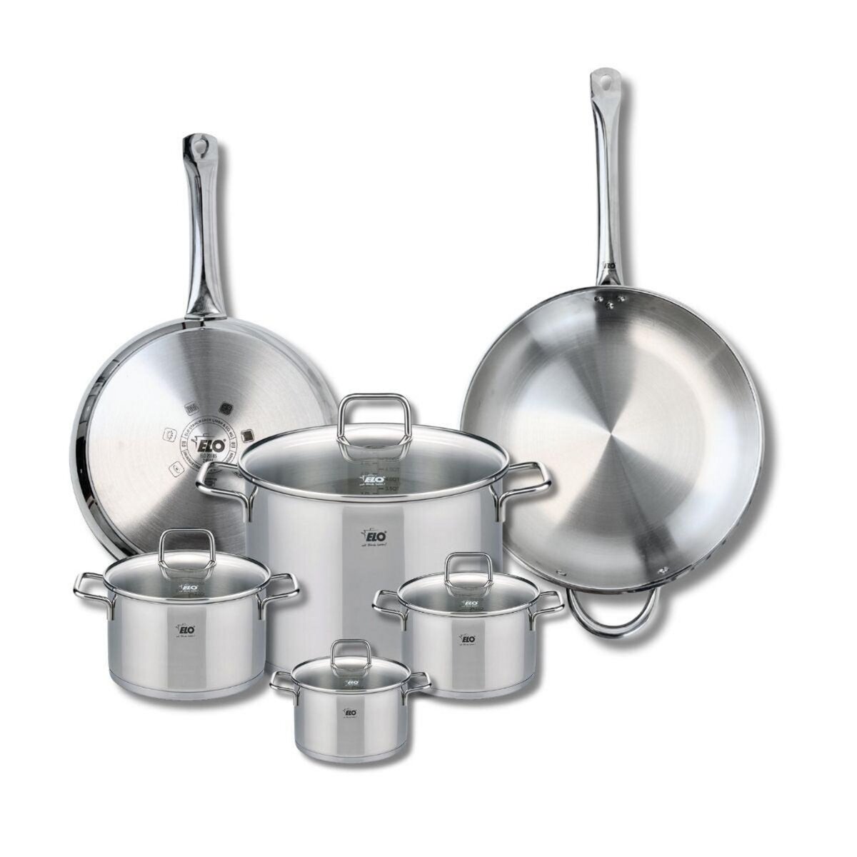 ELO Ensemble de 2 Poêles de cuisson 28 et 32 cm et 4 faitouts 12, 14, 16 et 26 cm Elo Profi Citrin