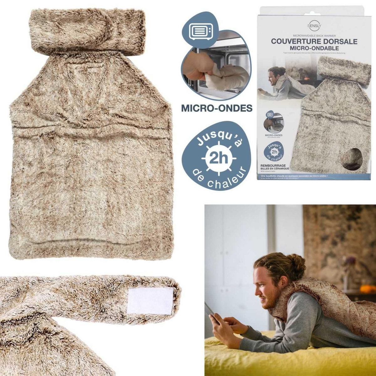 TOILINUX Bouillotte couverture dorsale micro-ondable - Marron