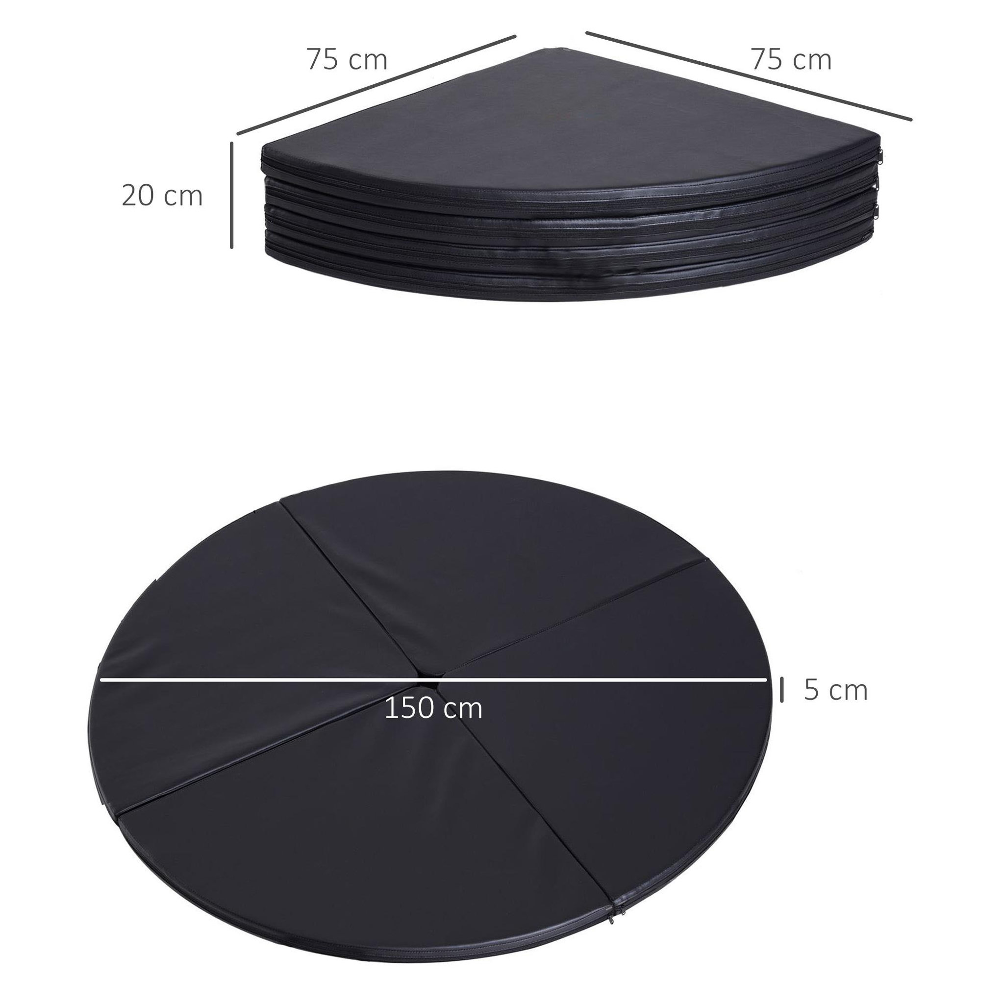 Voir la diapositive 3 : HOMCOM Tapis de pole dance pliable - pole dance mat - tapis de protection ø 150 cm épaisseur 5 cm - revêtement pvc noir
