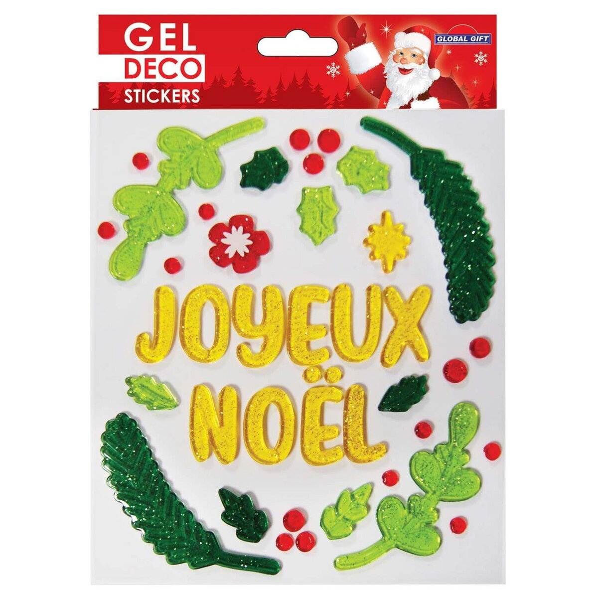  Stickers gel Noël pour fenêtre - Joyeux Noël floral