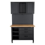 VITO Etabli d'Atelier Garage avec Armoire de Rangement - Plan de travail Bois 2 Armoires 3 tiroirs Panneau perforé Charge 500kg VITO