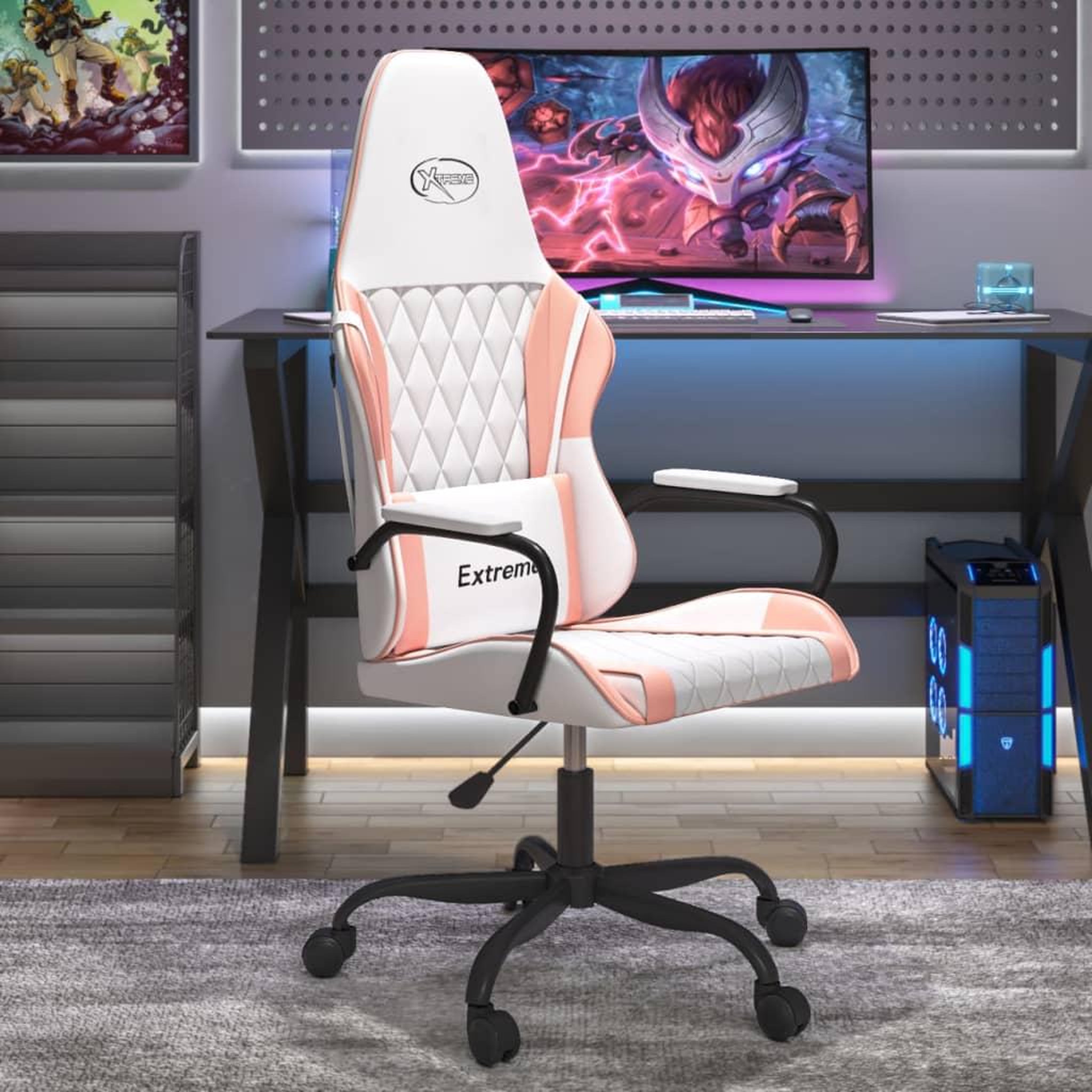 VIDAXL Chaise de jeu Blanc et rose Similicuir
