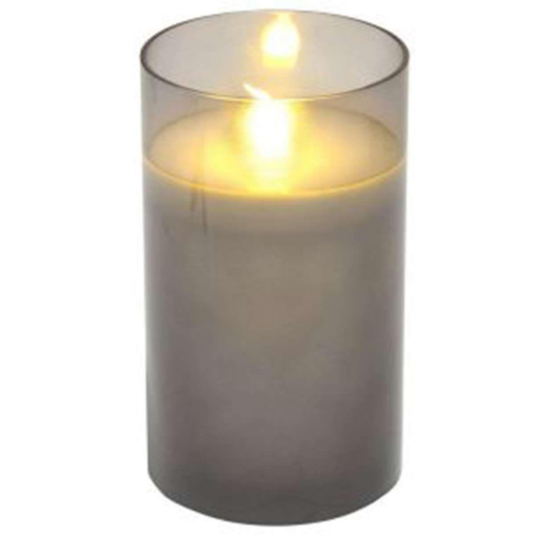 Voir la diapositive 1 : HOMEA Bougie Ronde LED  Verrine  12cm Gris Clair