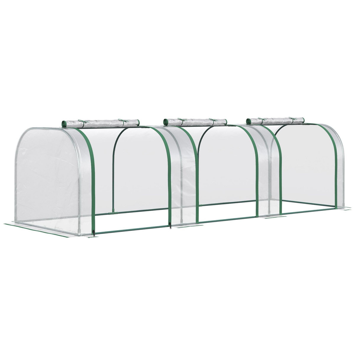 OUTSUNNY Serre de jardin tunnel 2,95L x 1l x 0,8H m 3 portes zippées bâche PVC transparent métal époxy vert