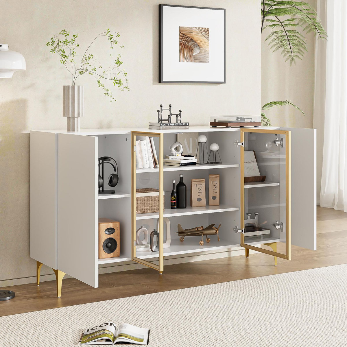 MERAX Buffet 4 porte(s) 0 tiroir(s) - 150 cm blanc mdf