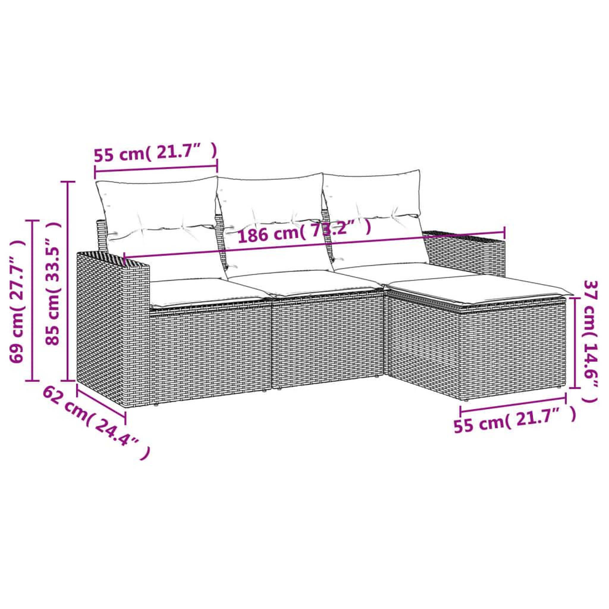 Voir la diapositive 4 : VIDAXL Salon de jardin 4 pcs avec coussins gris resine tressee