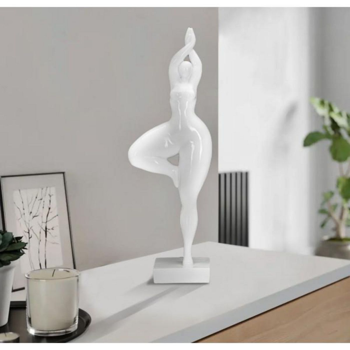 Paris Prix Statuette Femme Debout en Résine  Yoga  45cm Blanc