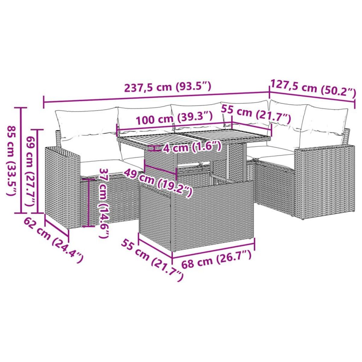 VIDAXL Salon de jardin 6 pcs avec coussins gris resine tressee