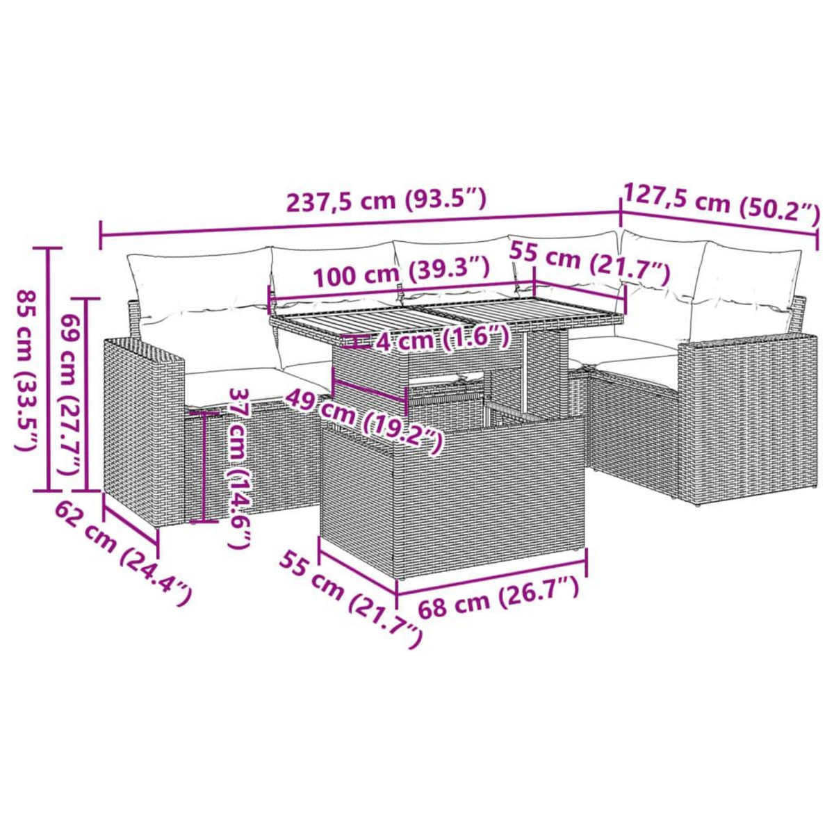 VIDAXL Salon de jardin 6 pcs avec coussins gris resine tressee