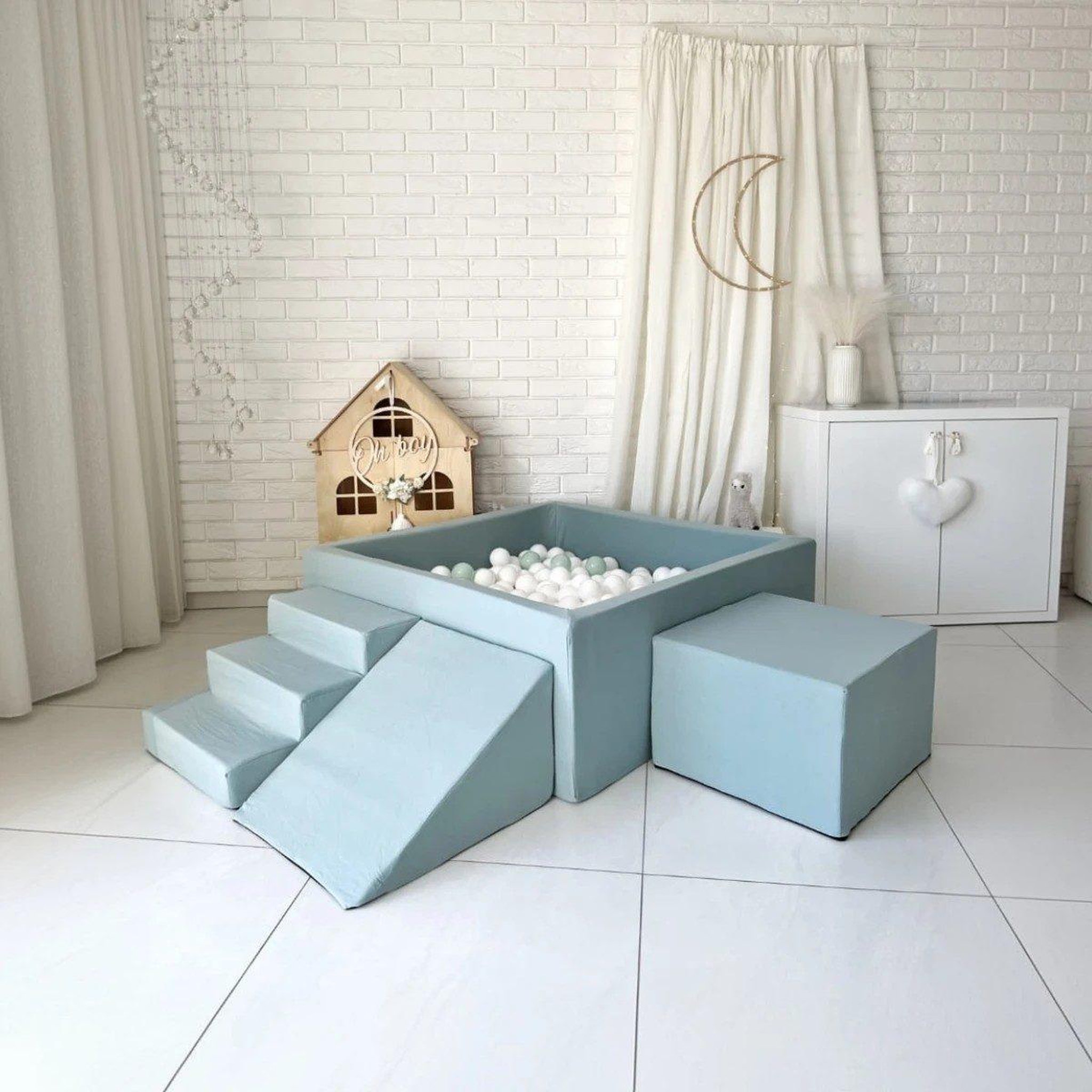 Voir la diapositive 2 : MONIO FOR KIDS Piscine à balles carrée 106 x 106 x 40 cm avec modules en mousse avec 400 balles — Dirty mint