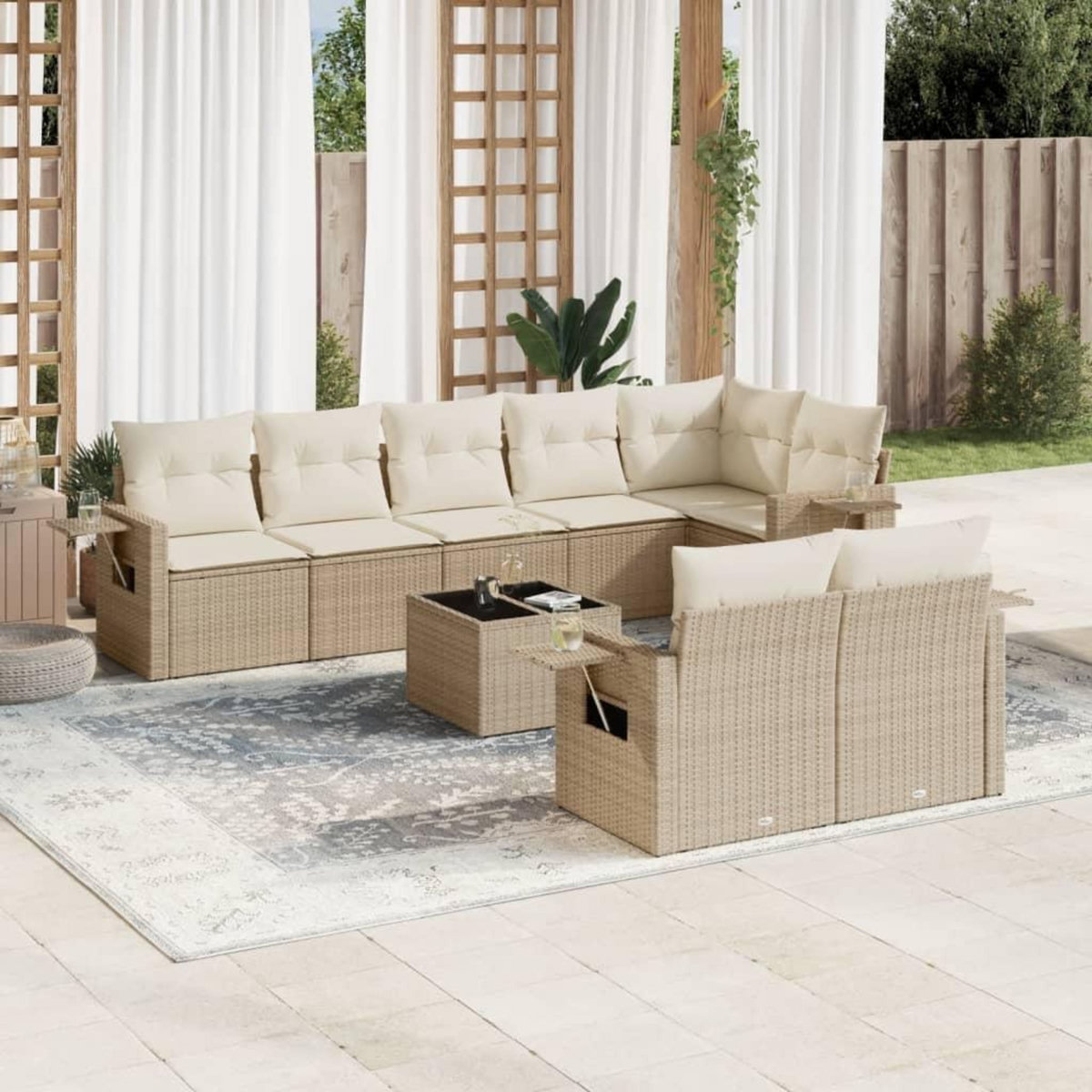 VIDAXL Salon de jardin avec coussins 9 pcs beige resine tressee