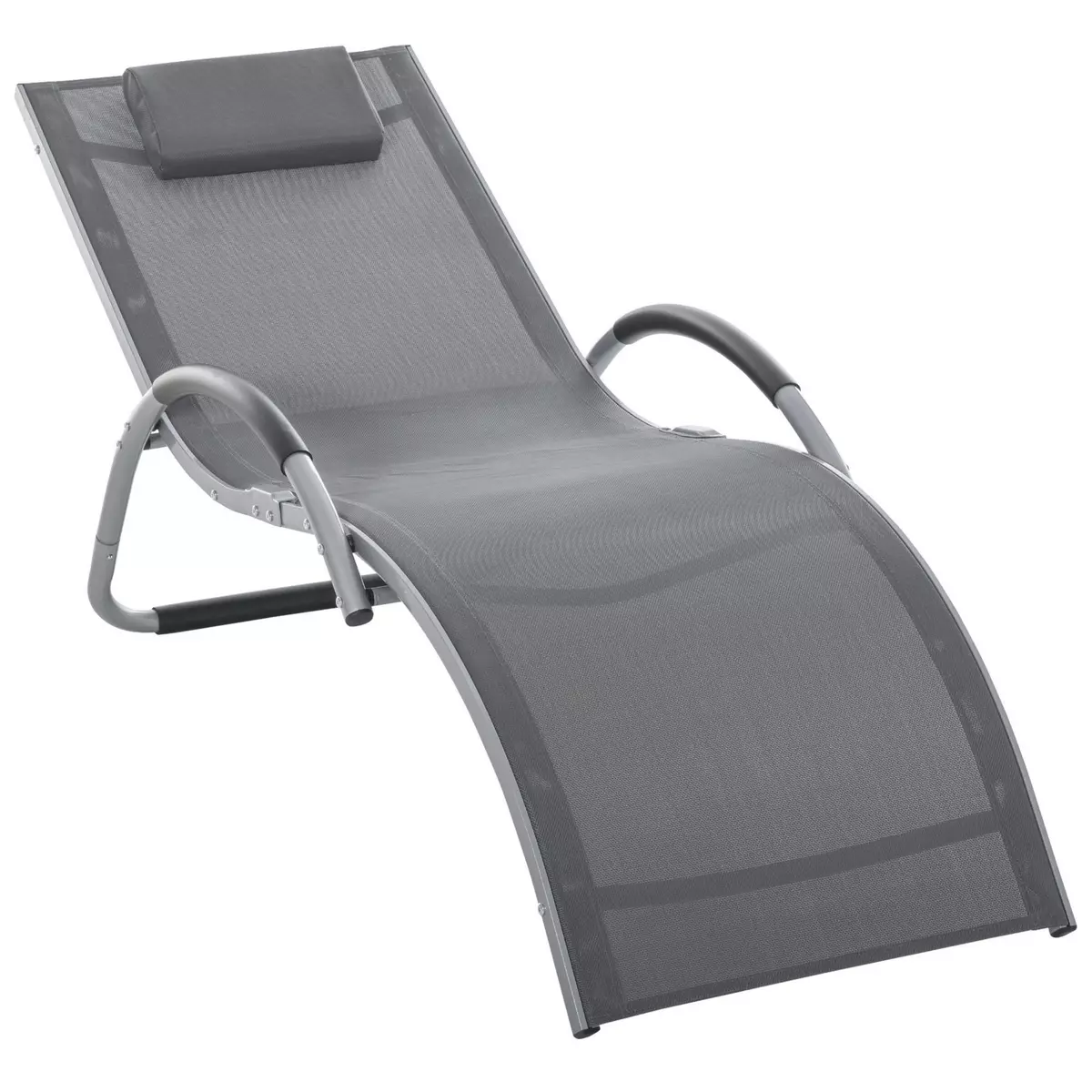 OUTSUNNY Bain de soleil transat design contemporain avec appui-tête grand confort léger aluminium textilène 160 x 60 x 65 cm gris