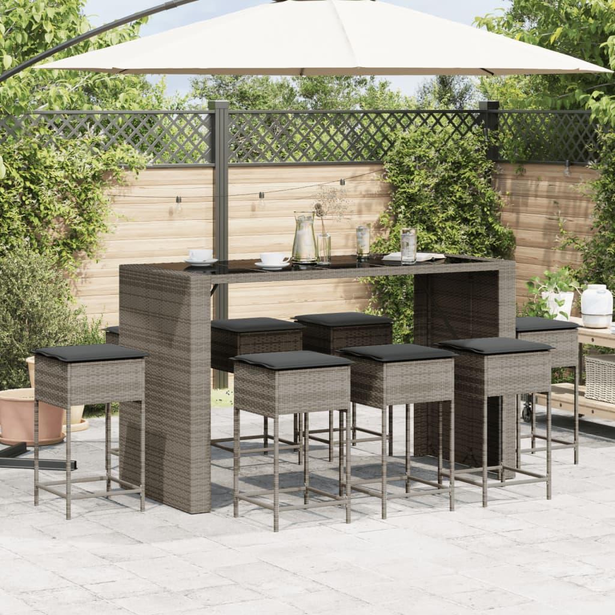 Voir la diapositive 3 : VIDAXL Ensemble de bar de jardin 9 pcs avec coussins gris poly rotin