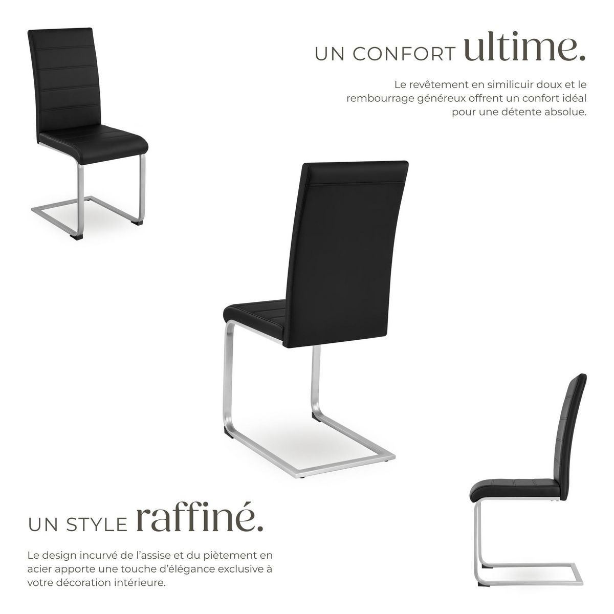 tectake Ensemble de chaises de salle à manger rembourré avec revêtement aspect cuir noir Lot de 6