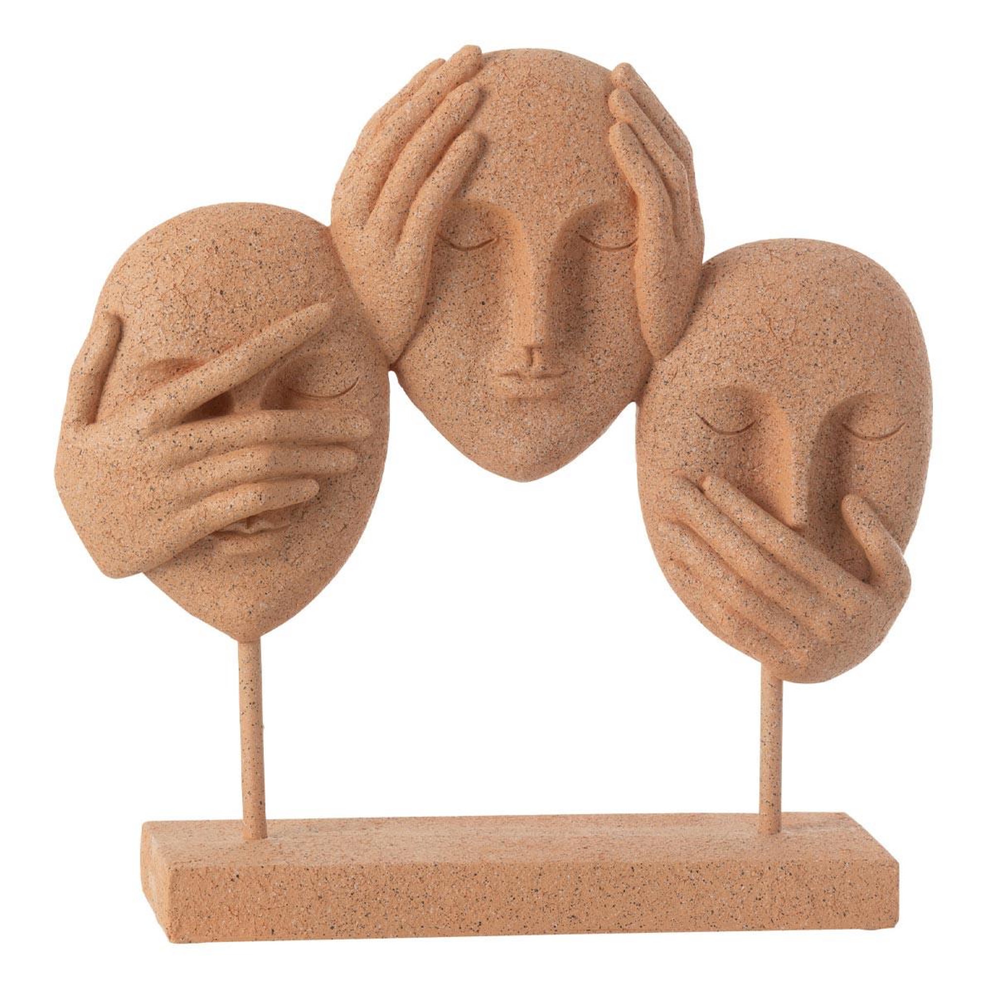 J-LINE Statuette 3 visages sur socle  morris  30cm terracotta