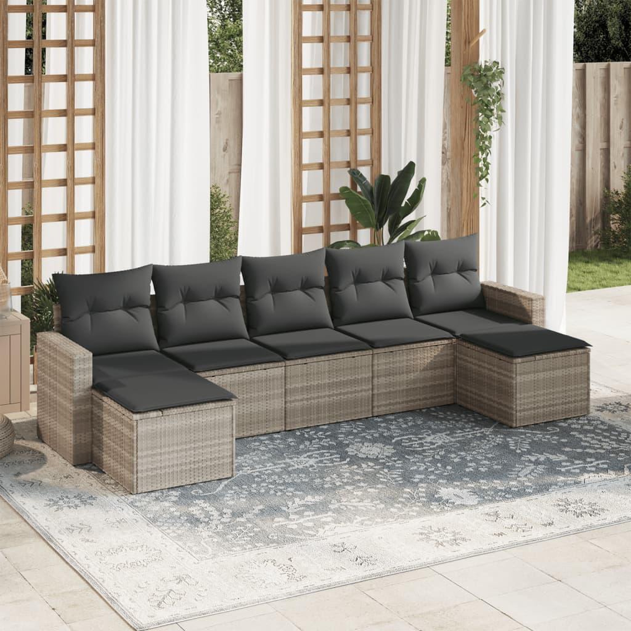 VIDAXL Salon de jardin avec coussins 7 pcs gris clair resine tressee