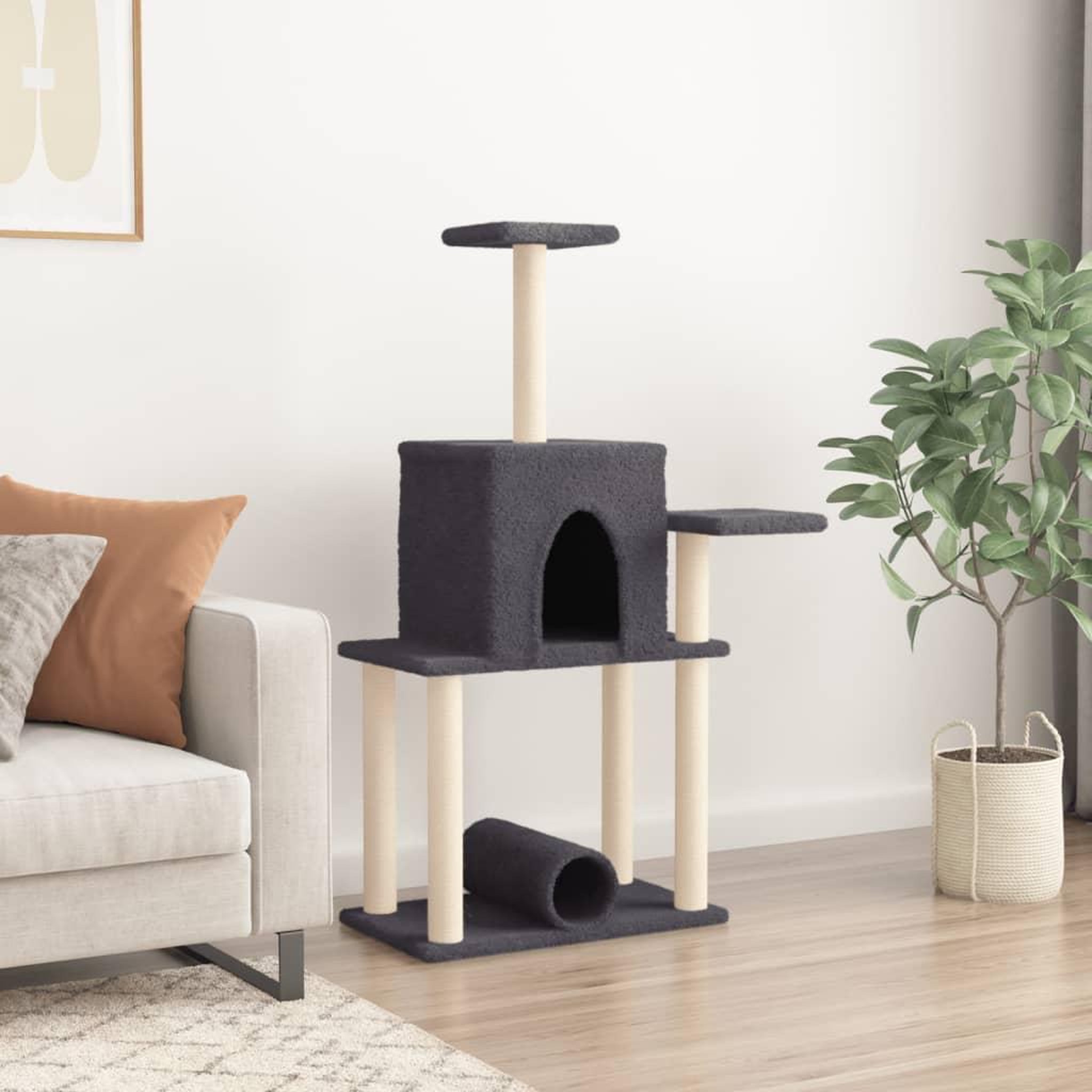 Voir la diapositive 3 : VIDAXL Arbre a chat avec griffoirs en sisal gris fonce 122 cm