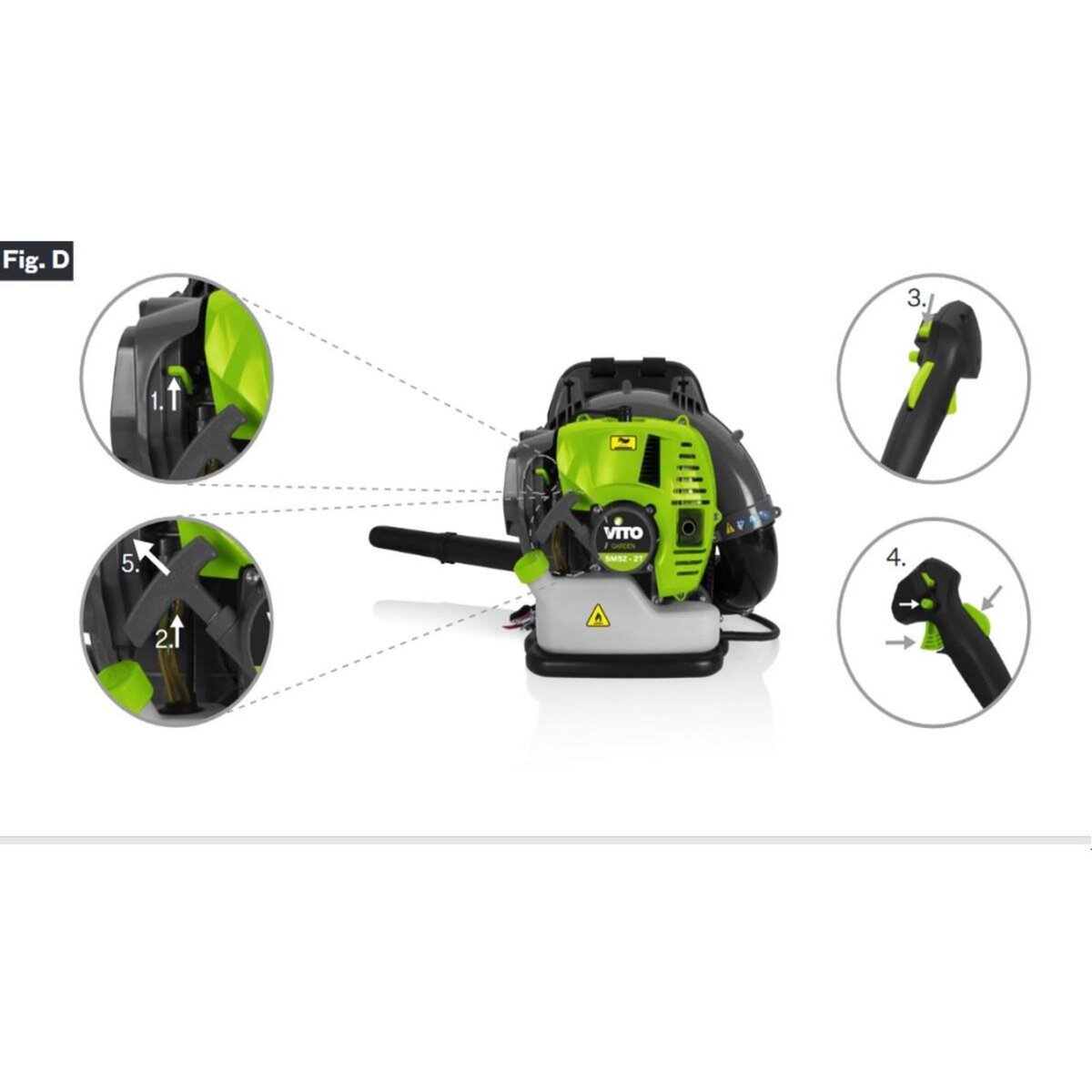 VITO Garden Souffleur à Moteur thermique 52Cm3 2CV Bretelles dorsales réglables VITO