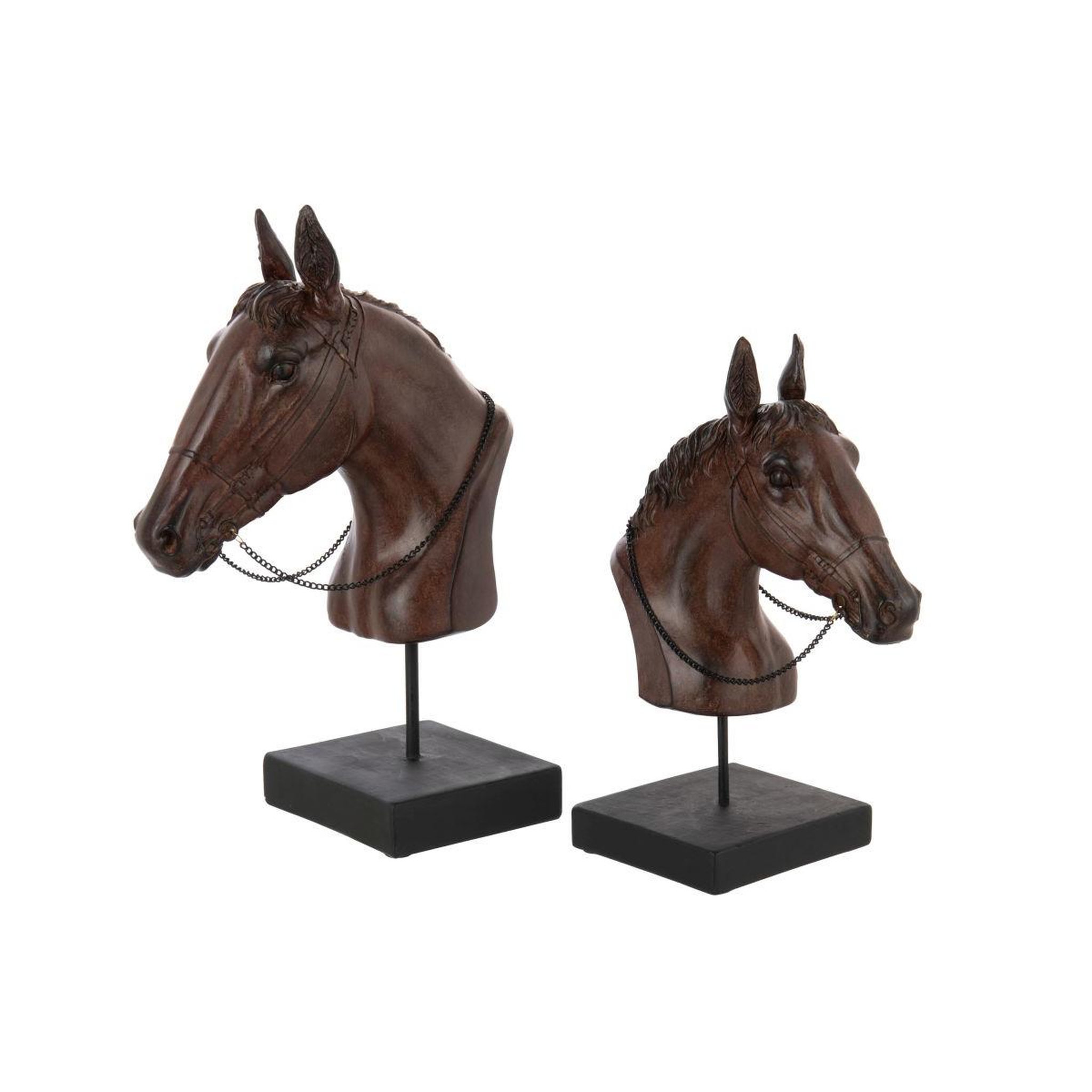 Voir la diapositive 2 : J-LINE Tête de cheval sur socle  ronny  29cm marron foncé