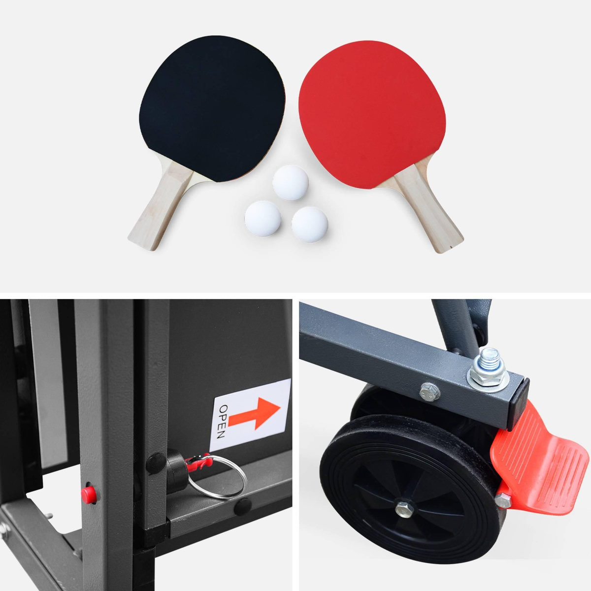 SWEEEK Table de ping pong INDOOR, avec 2 raquettes et 3 balles, utilisation intérieure