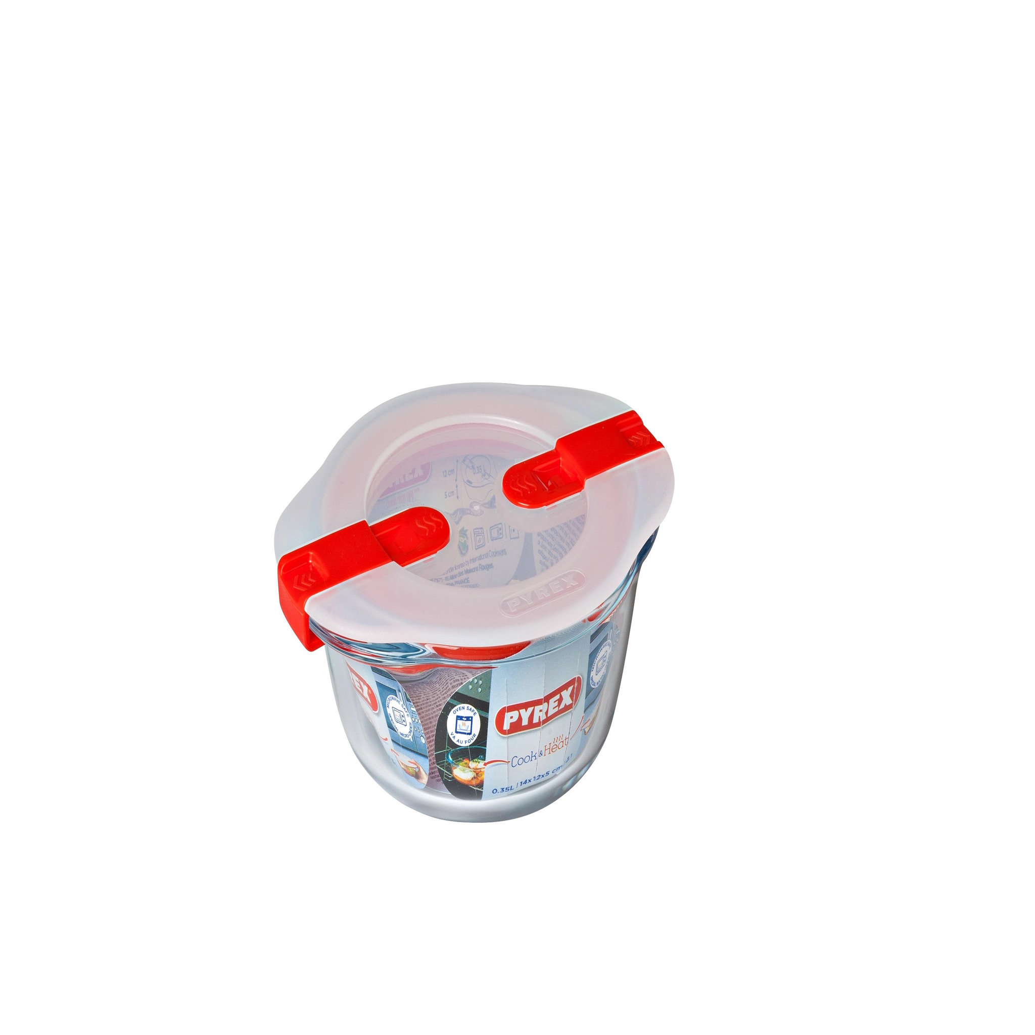 Voir la diapositive 1 : PYREX  Plat rond en verre avec couvercle plastique 14 x 12 cm Cook and Heat 