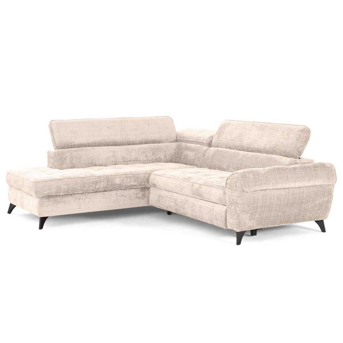 LISA DESIGN Marlo - canapé d'angle gauche 5 places convertible avec coffre et têtières en velours texturé