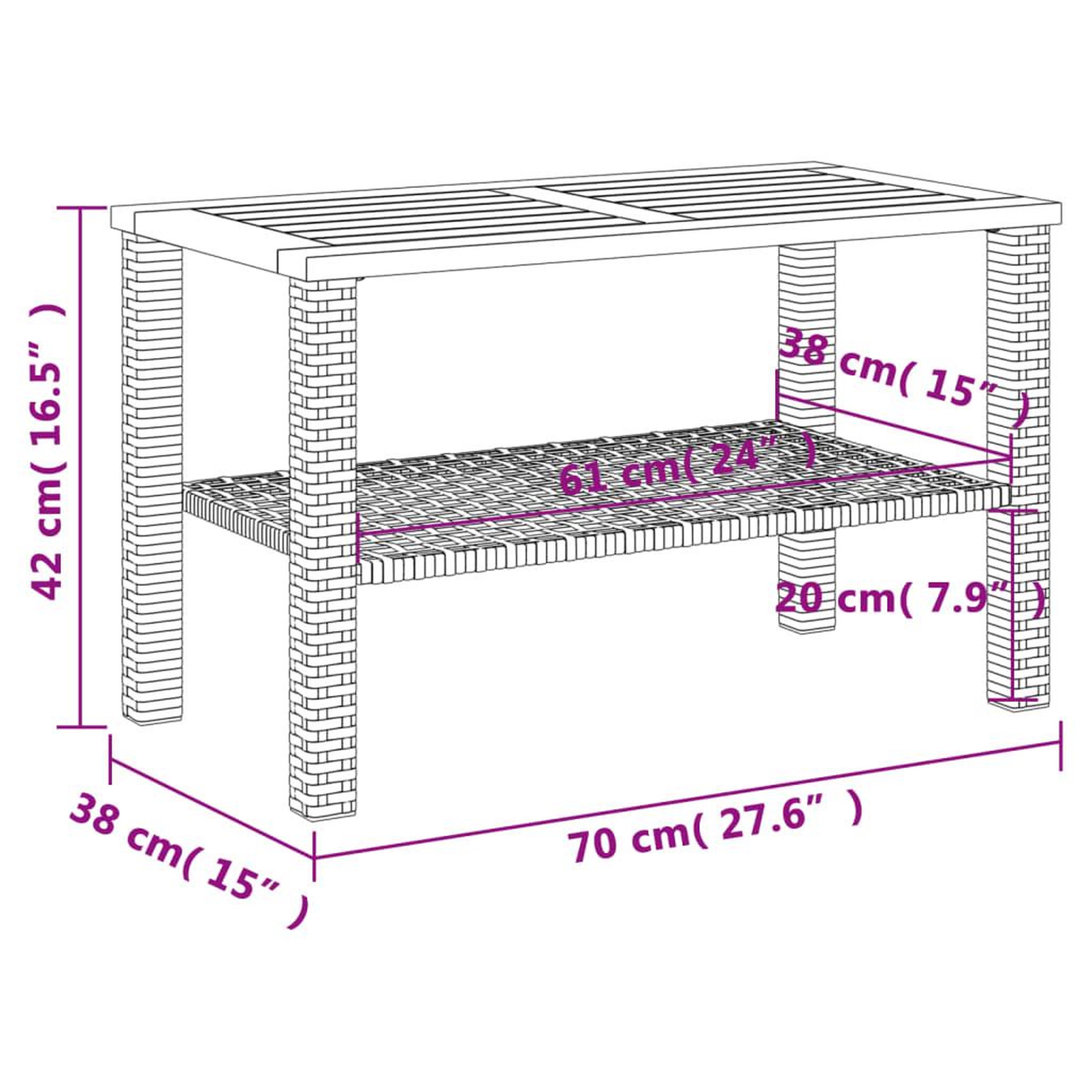 Voir la diapositive 6 : VIDAXL Table de jardin beige 70x38x42 cm resine tressee et bois acacia