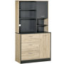 Voir la diapositive 1 : HOMCOM Armoire de cuisine multi-rangements 2 portes 3 tiroirs 3 étagères + grand plateau 90L x 39l x 169H cm bicolore chêne clair gris