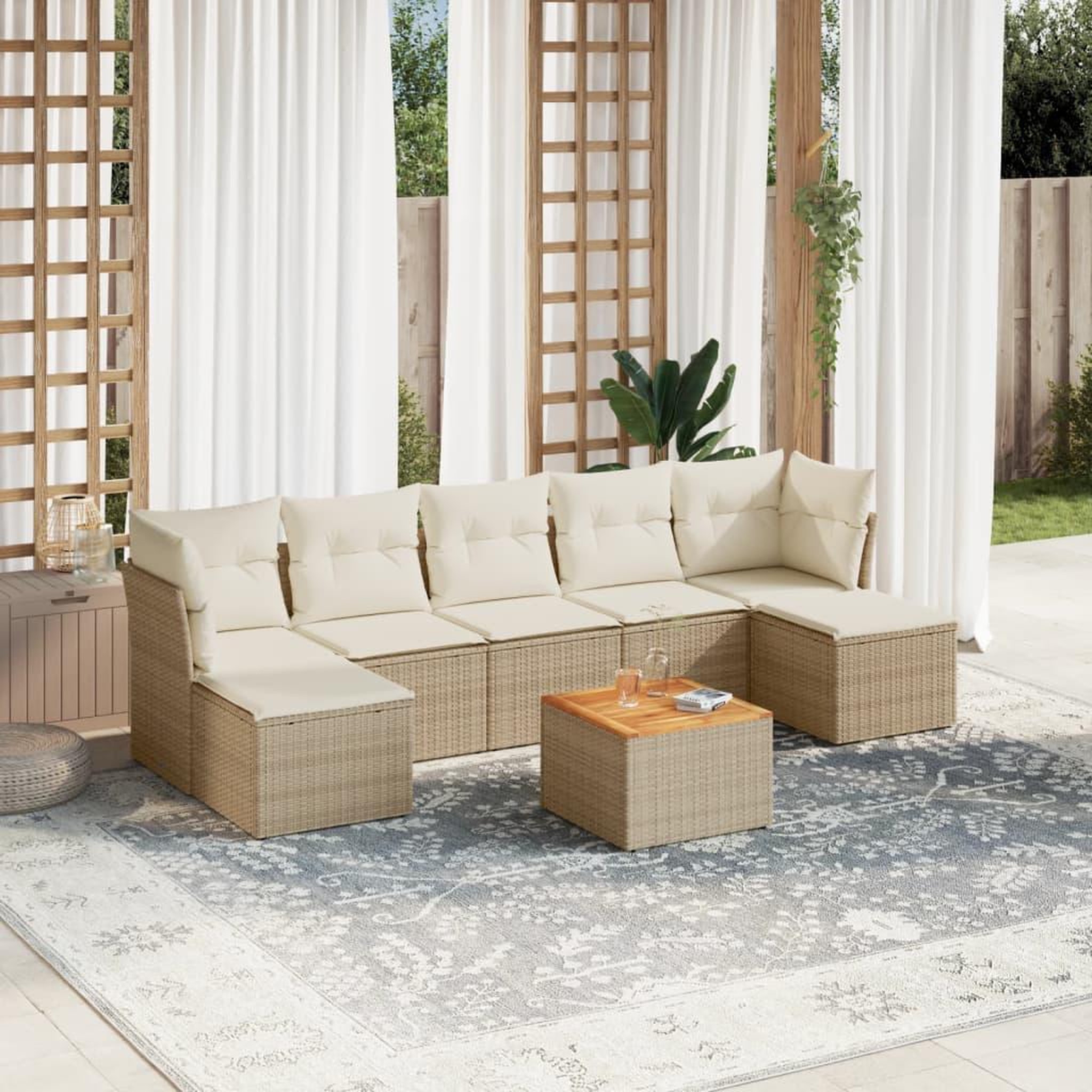 VIDAXL Salon de jardin avec coussins 8 pcs beige resine tressee