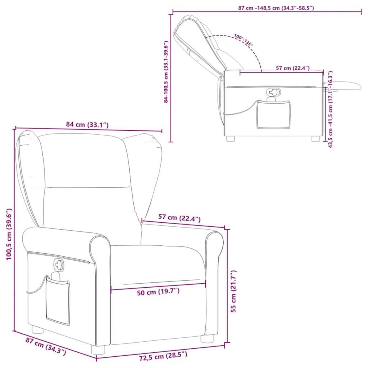 VIDAXL Fauteuil de massage inclinable gris nuage tissu