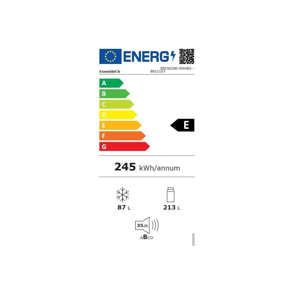 ESSENTIEL B Réfrigérateur combiné encastrable ERCVI200-55miB1 194cm