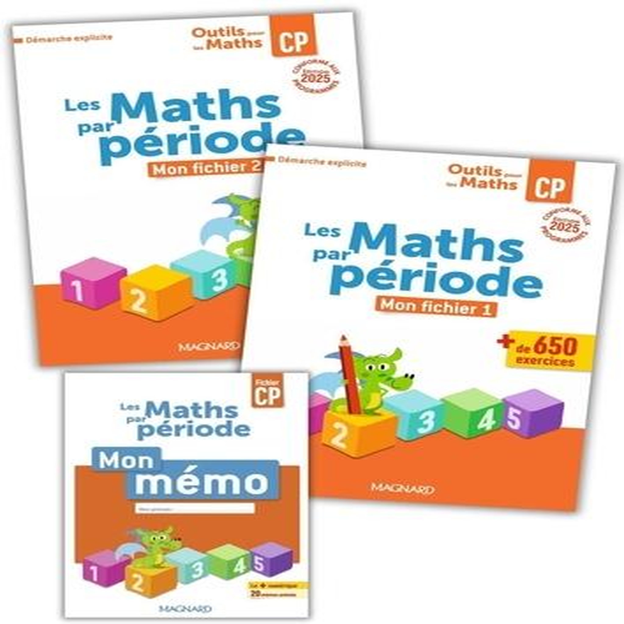 LES MATHS PAR PERIODE CP. PACK 3 VOLUMES : MON FICHIER 1 & 2 + MON MEMO, EDITION 2025, Gros Patrice