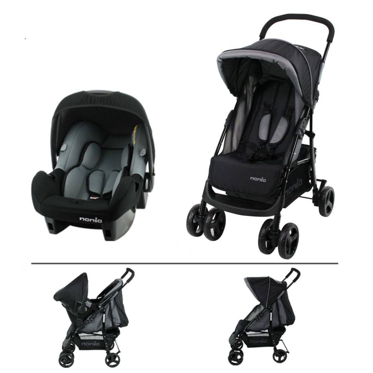 Poussette duo combinée texas gris + siège auto beone de Nania sur