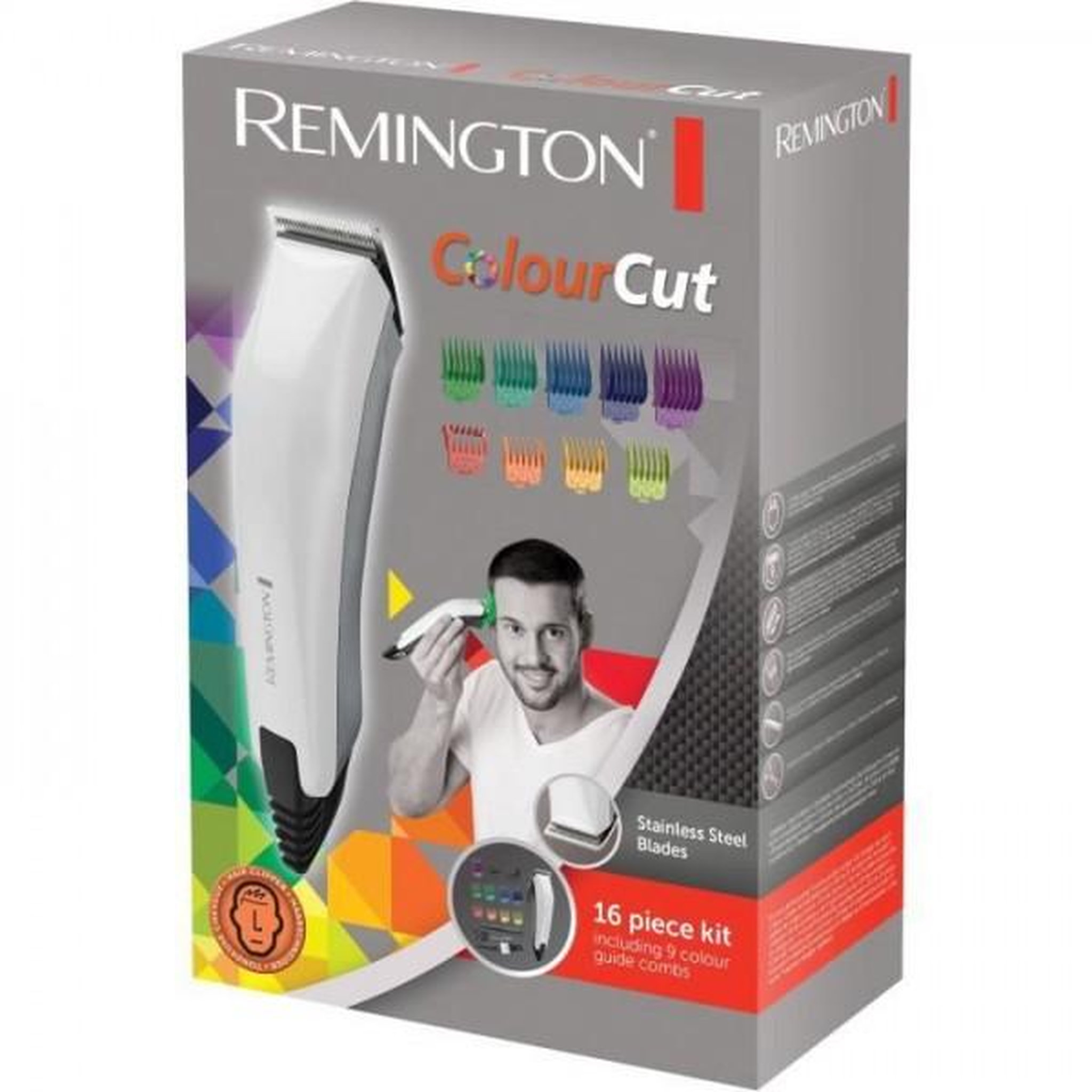 Voir la diapositive 3 : REMINGTON Tondeuse a Cheveux  Cheveux Homme Color Cut - REMINGTON - HC5035 - Lames Acier Inoxydable Auto-Affûtées - 11 Sabots