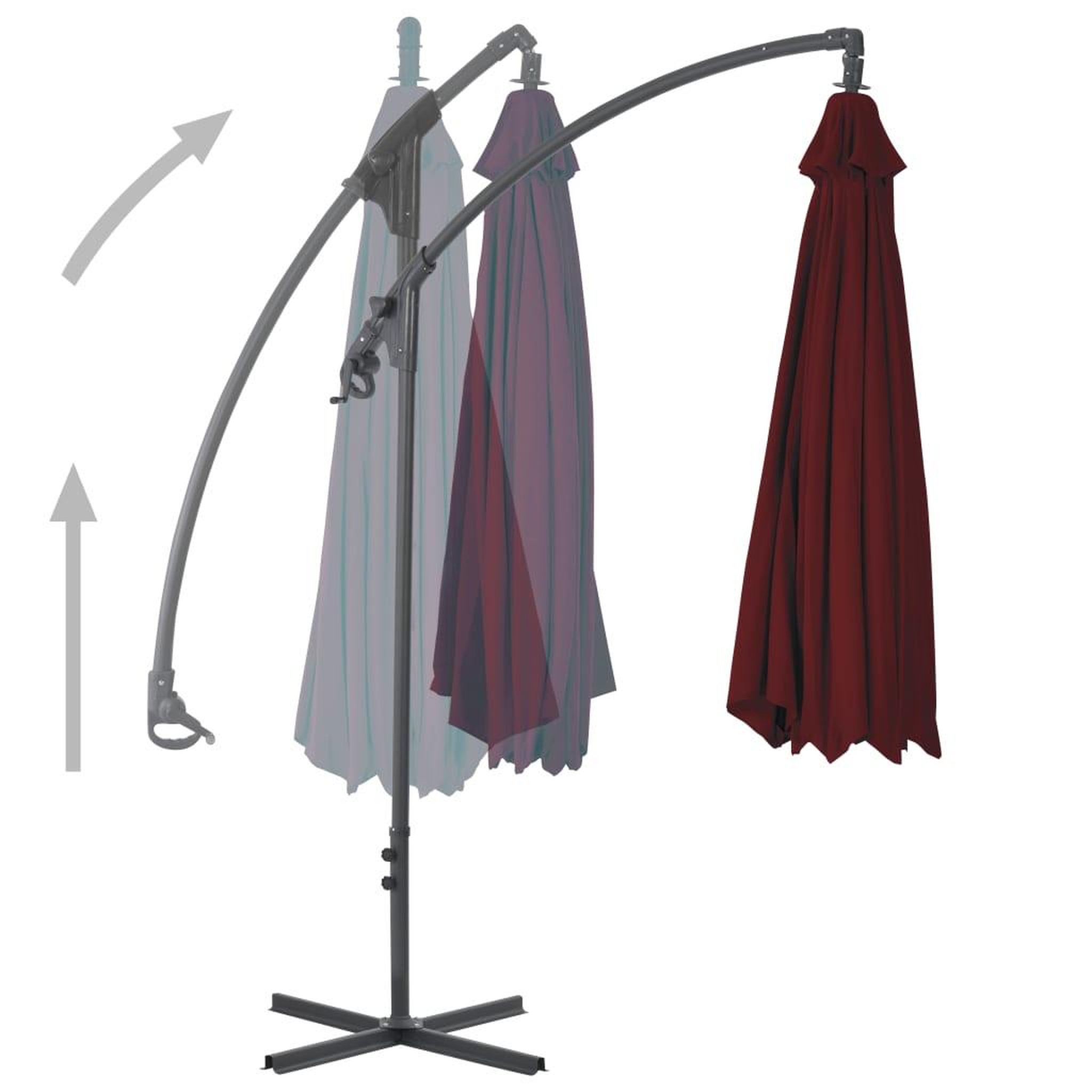 Voir la diapositive 4 : VIDAXL Parasol de jardin en porte-a-faux mat en acier rouge bordeaux