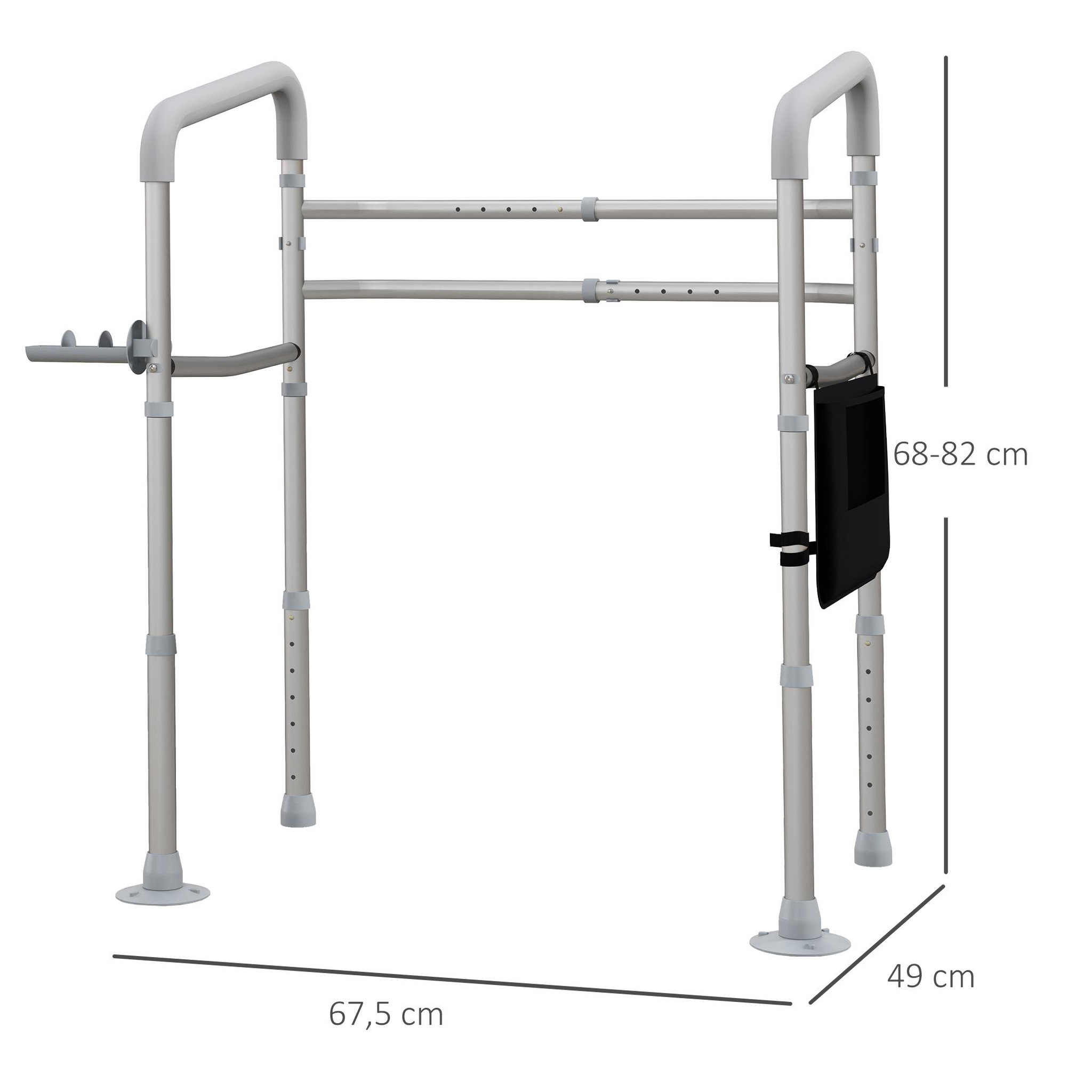 Voir la diapositive 3 : HOMCOM Cadre de sécurité de toilettes - cadre de toilettes réglable - barres d'appui rembourrées pour toilettes - alu. EVA gris