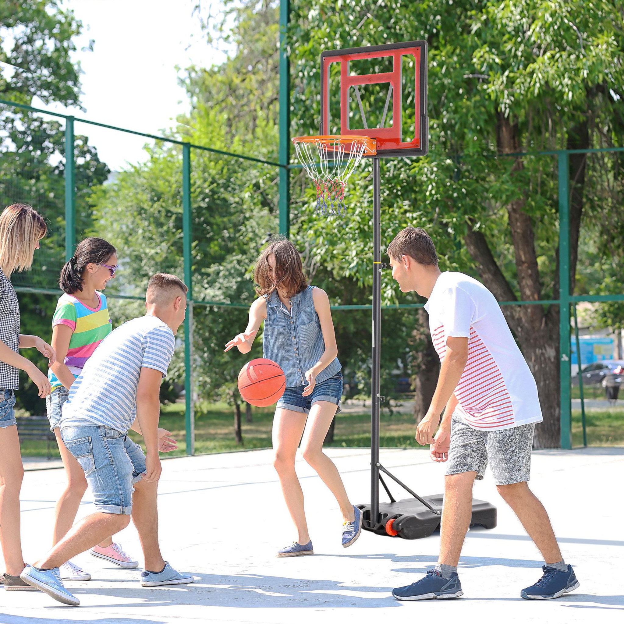 Voir la diapositive 2 : HOMCOM Panier de basketball sur pied hauteur réglable h.160–210 cm lestage roulettes noir rouge