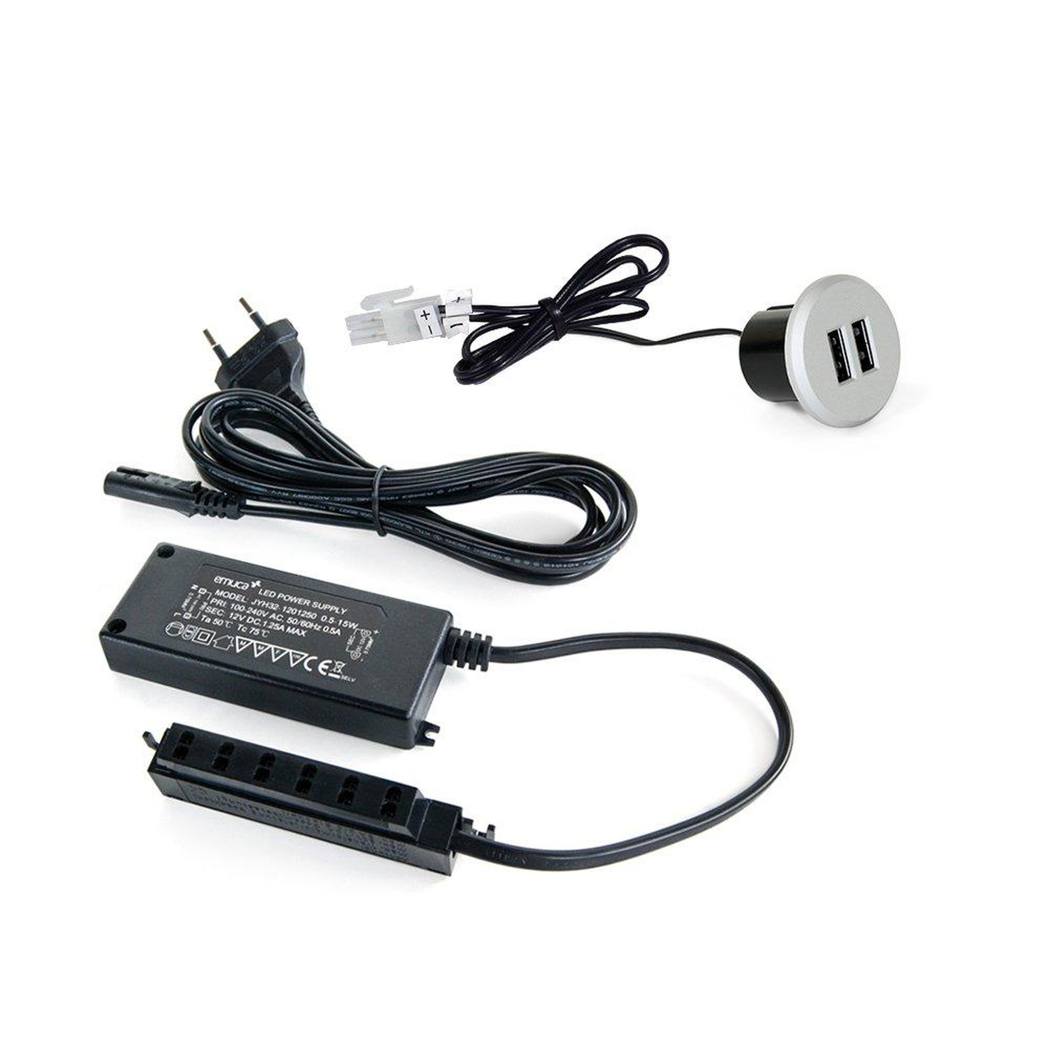 EMUCA SRL Connecteur rond Plugy avec 2 ports USB pour encastrer au meuble en couleur peinte aluminium