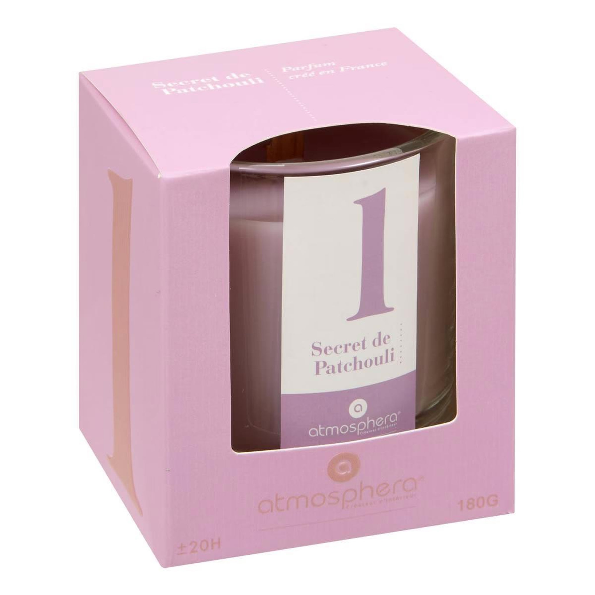 Voir la diapositive 2 : ATMOSPHERA Bougie parfumée en verre  numia  180g secret de patchouli