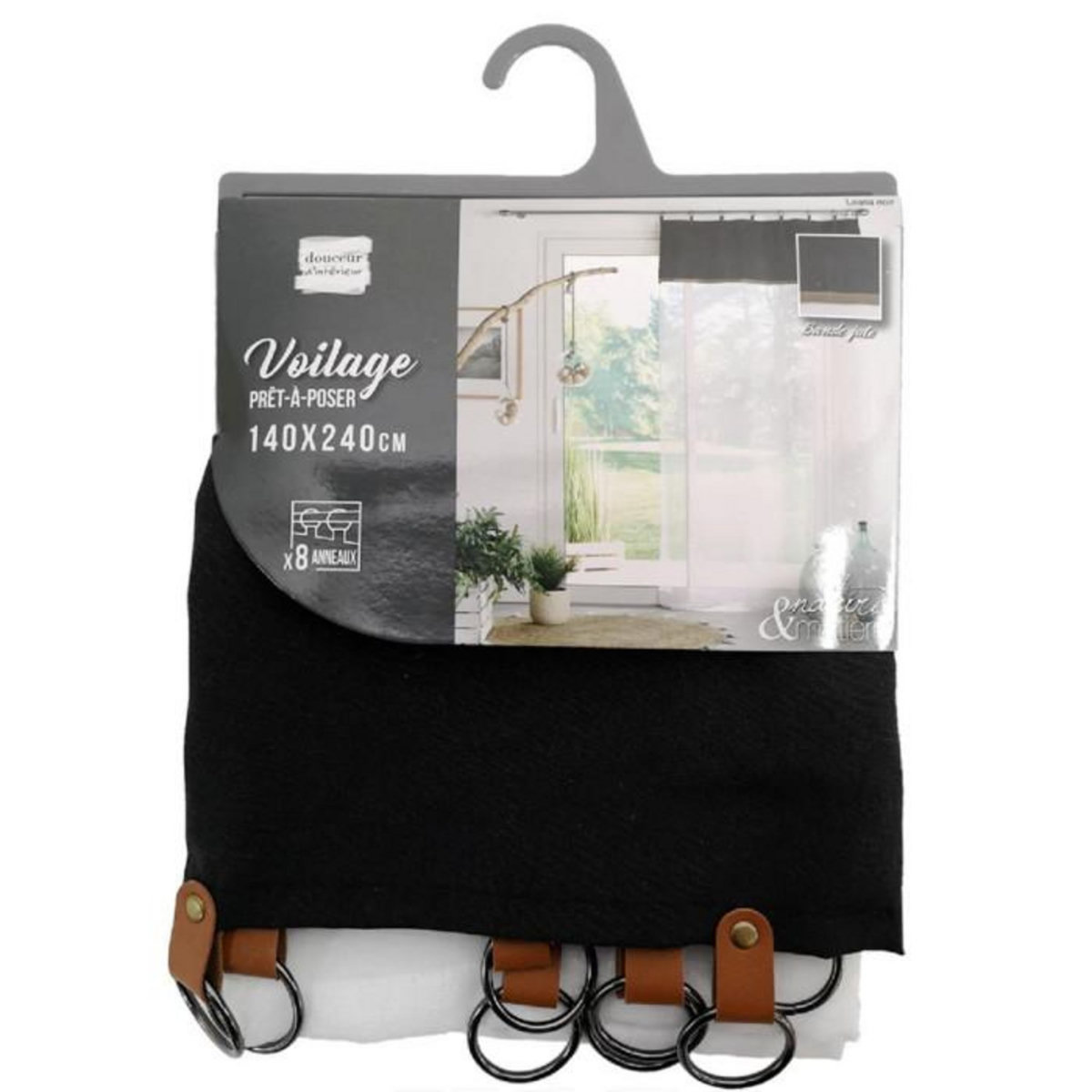 Paris Prix Rideau Voilage à Anneaux  Leana  140x240cm Noir