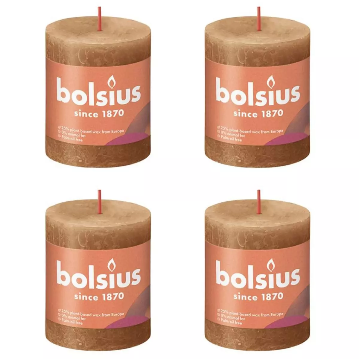 BOLSIUS Bolsius Bougies pilier rustiques Shine 4 pcs 80x68 mm Marron epice