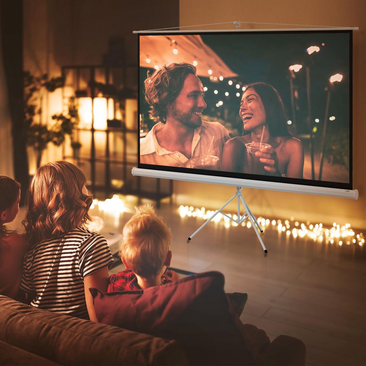 HOMCOM Écran de projection avec support trépied réglable en hauteur home-cinéma vidéo projecteur format 16:9 100 pouces blanc noir